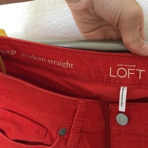 The Loft Fire Red corduroy pants. GUC